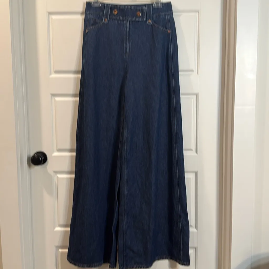 Tanya Taylor Jemma Pant High Waist Wide Leg Flare Denim  Jean NWOT - Image 3