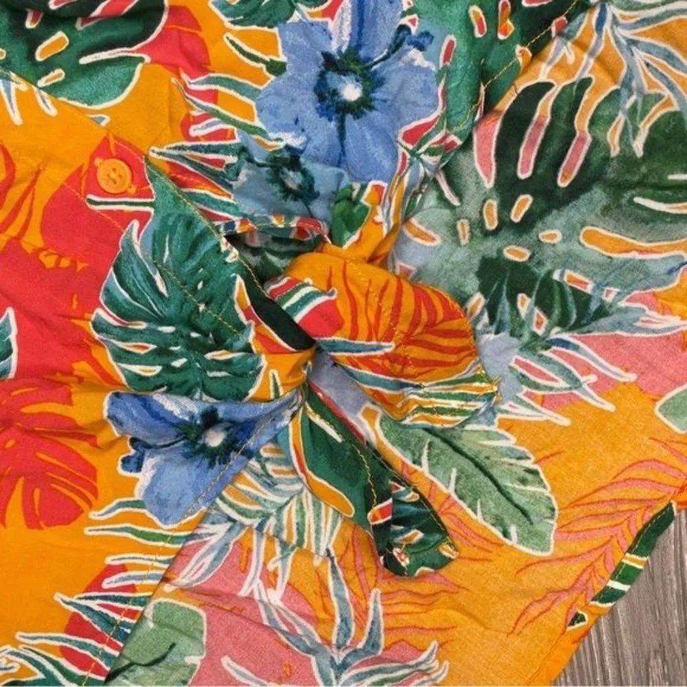 Beach lunch lounge Floral tropical Hawaiian sleeveless tank top shirt tie front - Image 3