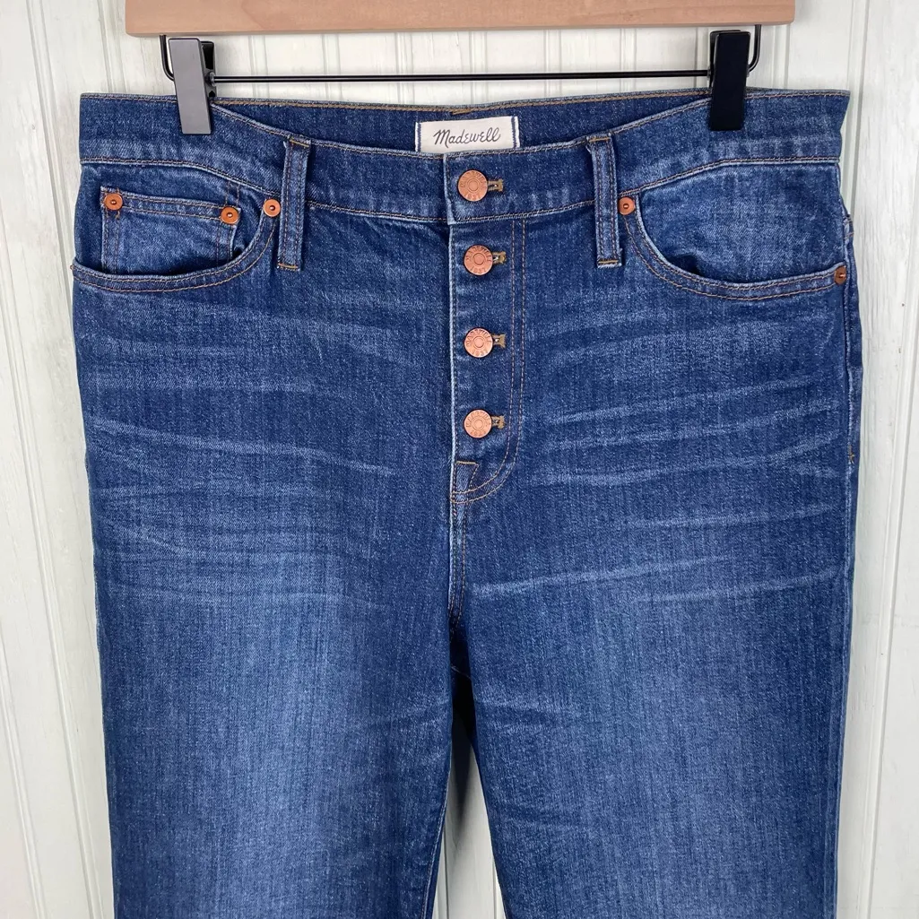 Madewell Flea Market Flare Jeans Size 31 Retro Dark Wash Denim Button Fly F3547 - Image 4