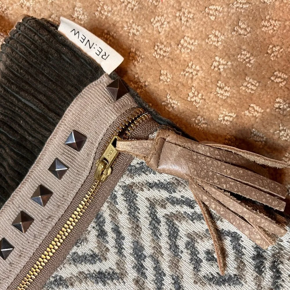 Renewproject.org Carry The Story Handmade Cloth Tote Woven Leather RE:NEW Upcycl Brown - Image 3