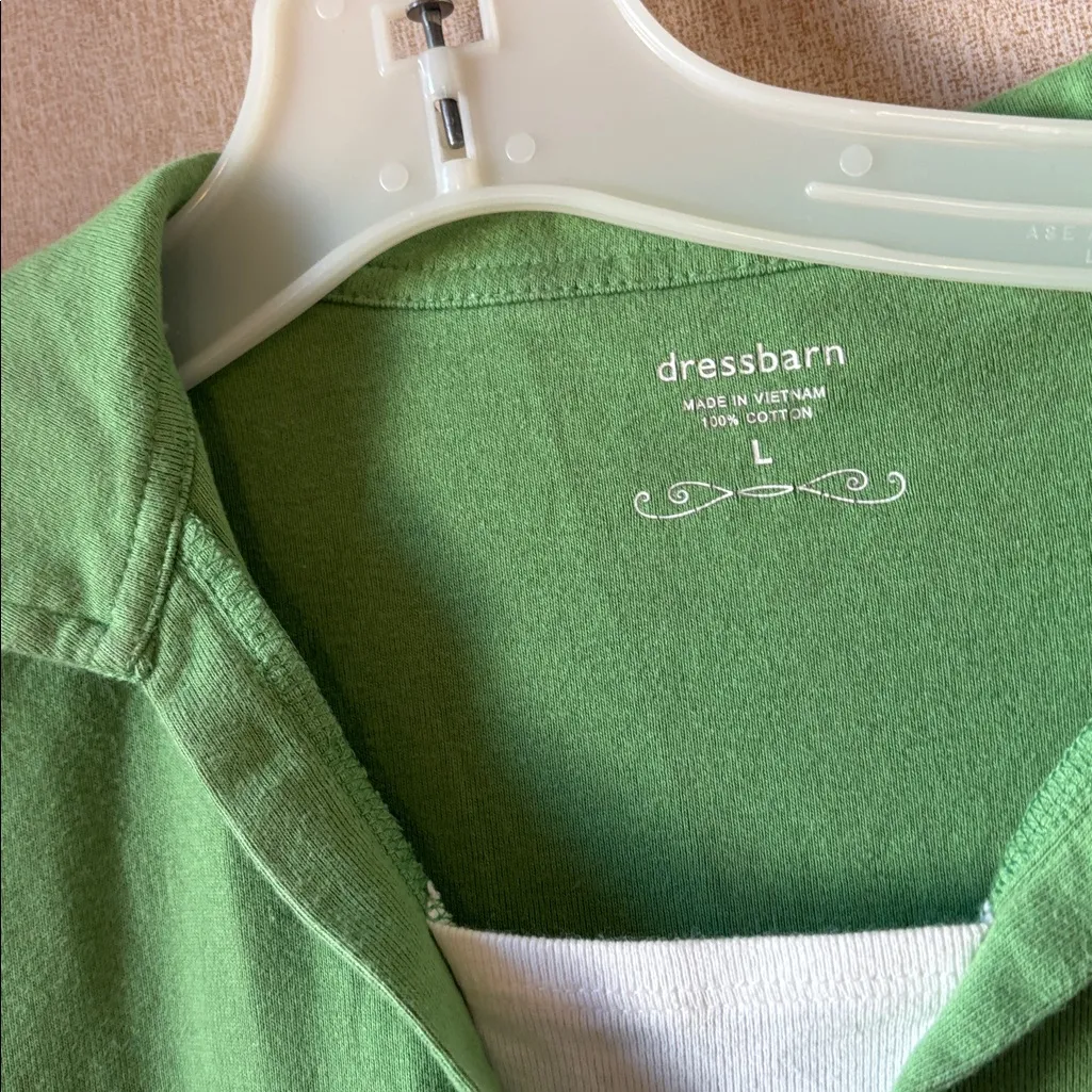 Dress barn Green Polo Shirt with White Trim large - Image 4