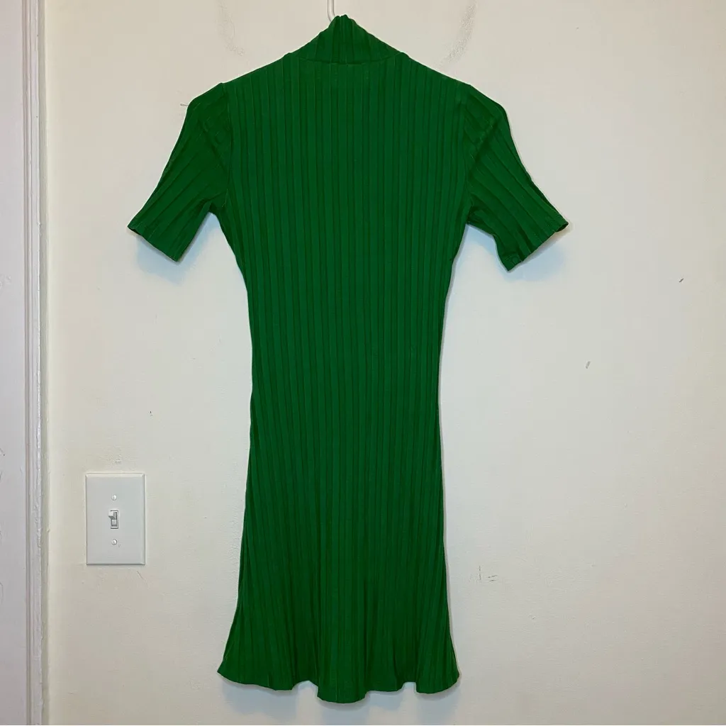 REFORMATION Zia Ribbed Knit Short Sleeve Mini Slit Dress Green Sz Small - Image 11