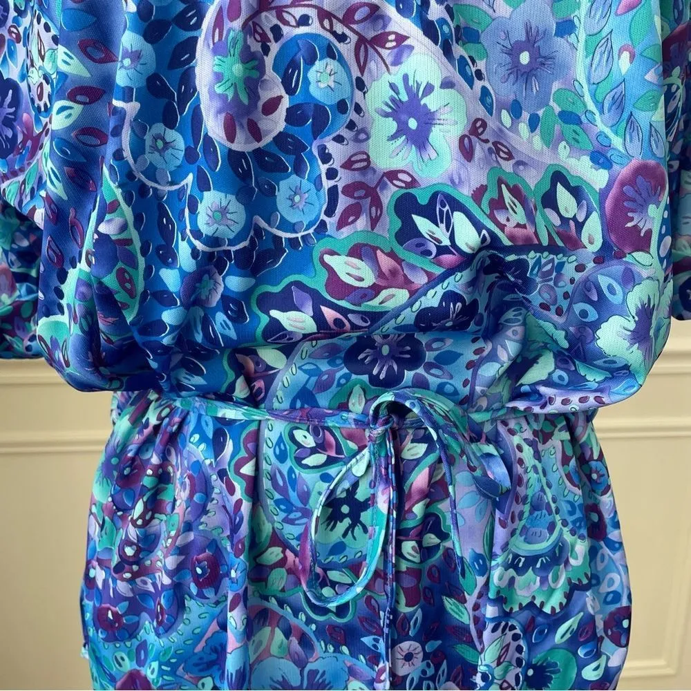 NOS Vintage 70s Psychedelic Print Polyester Tunic Haband Top L Blue Size L - Image 4