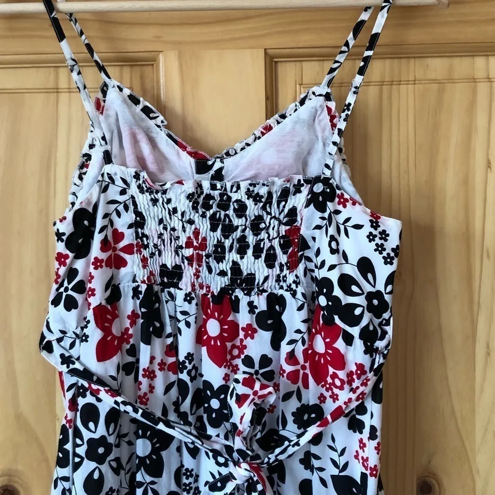 Vintage black white red floral and polkadot spaghetti strap dress Jr size small - Image 7