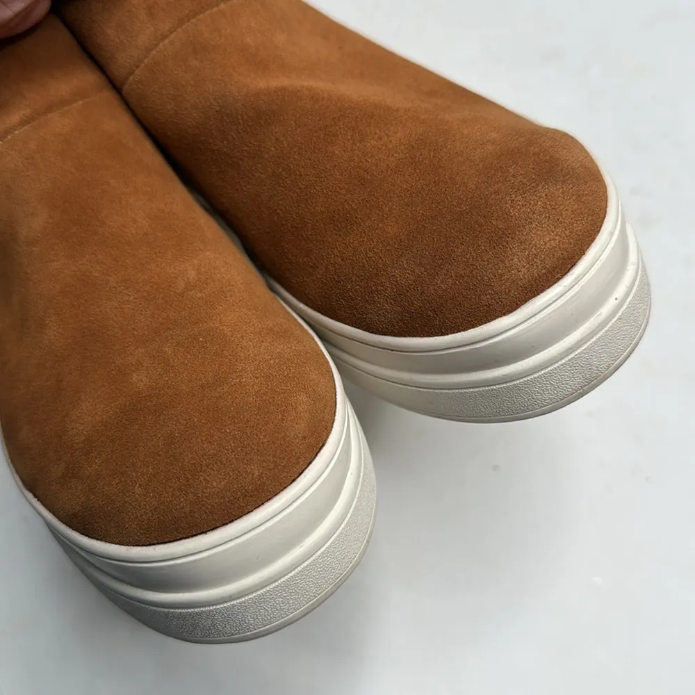 J/SLIDES Faux Fur-Lined Microsuede Tan Brown Booties S-286 Sz 10 - Image 5