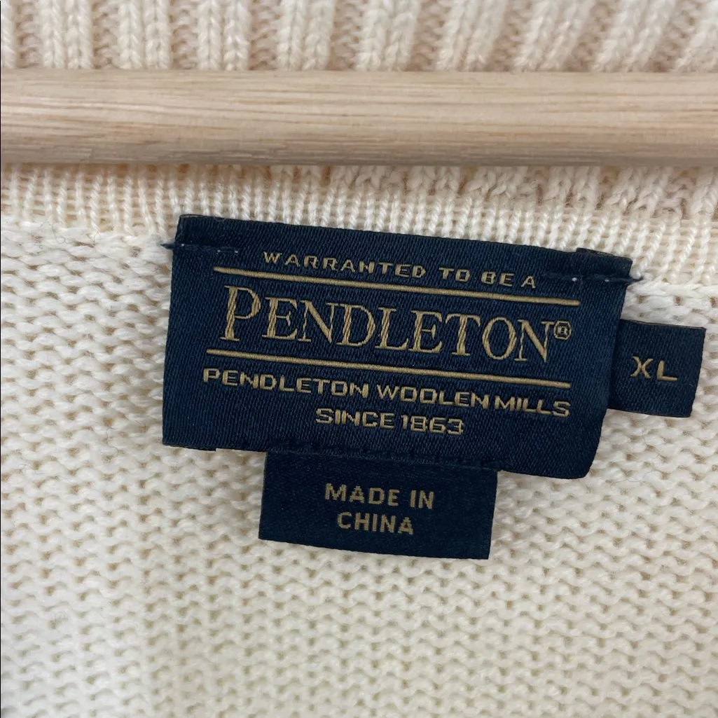 Pendleton Cream Black Gray Plaid Cowl Neck Relaxed Fit Merino Wool Sweater sz XL - Image 12