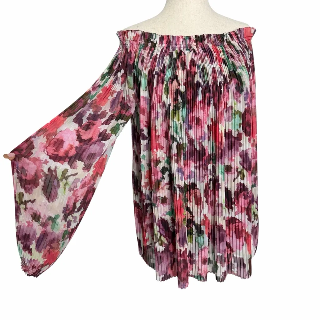 St. John Brigette Floral Print Georgette Pleated Blouse - Image 2