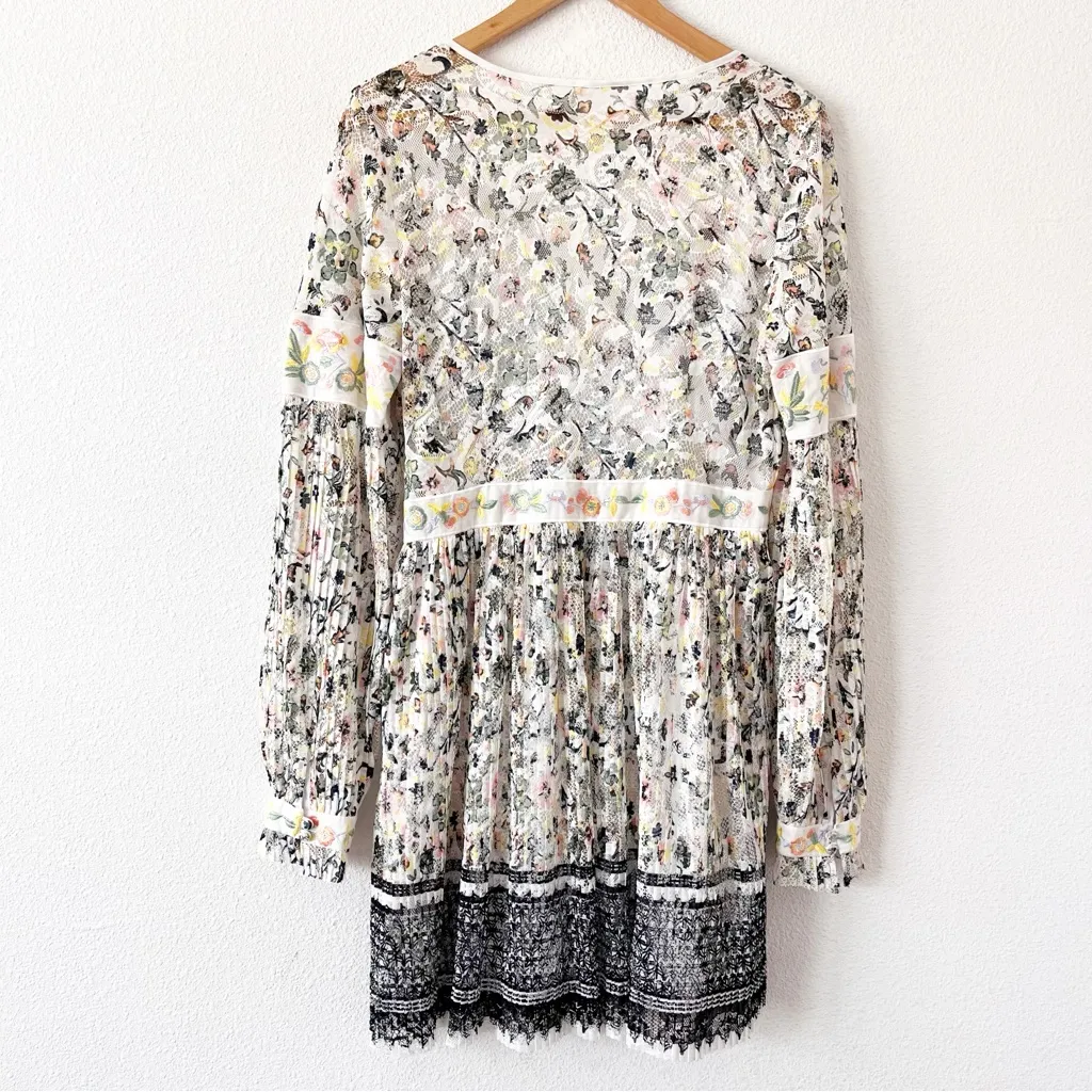 Free People Cherry Blossom Embroidered Lace Mini Dress in Ivory Combo - Image 9