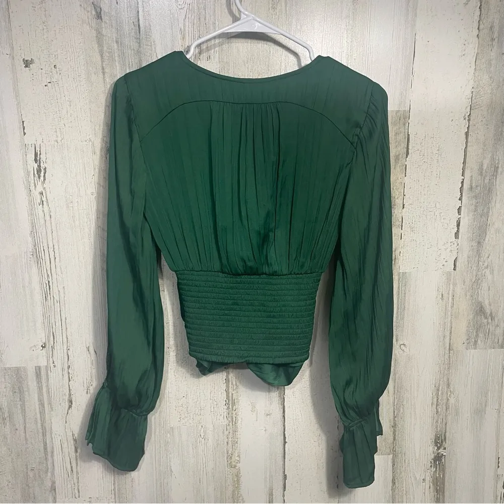 Anthropologie Sensual Plunge V-Neck Cinch Puff Sleeve Green Emerald  Top size XS - Image 8