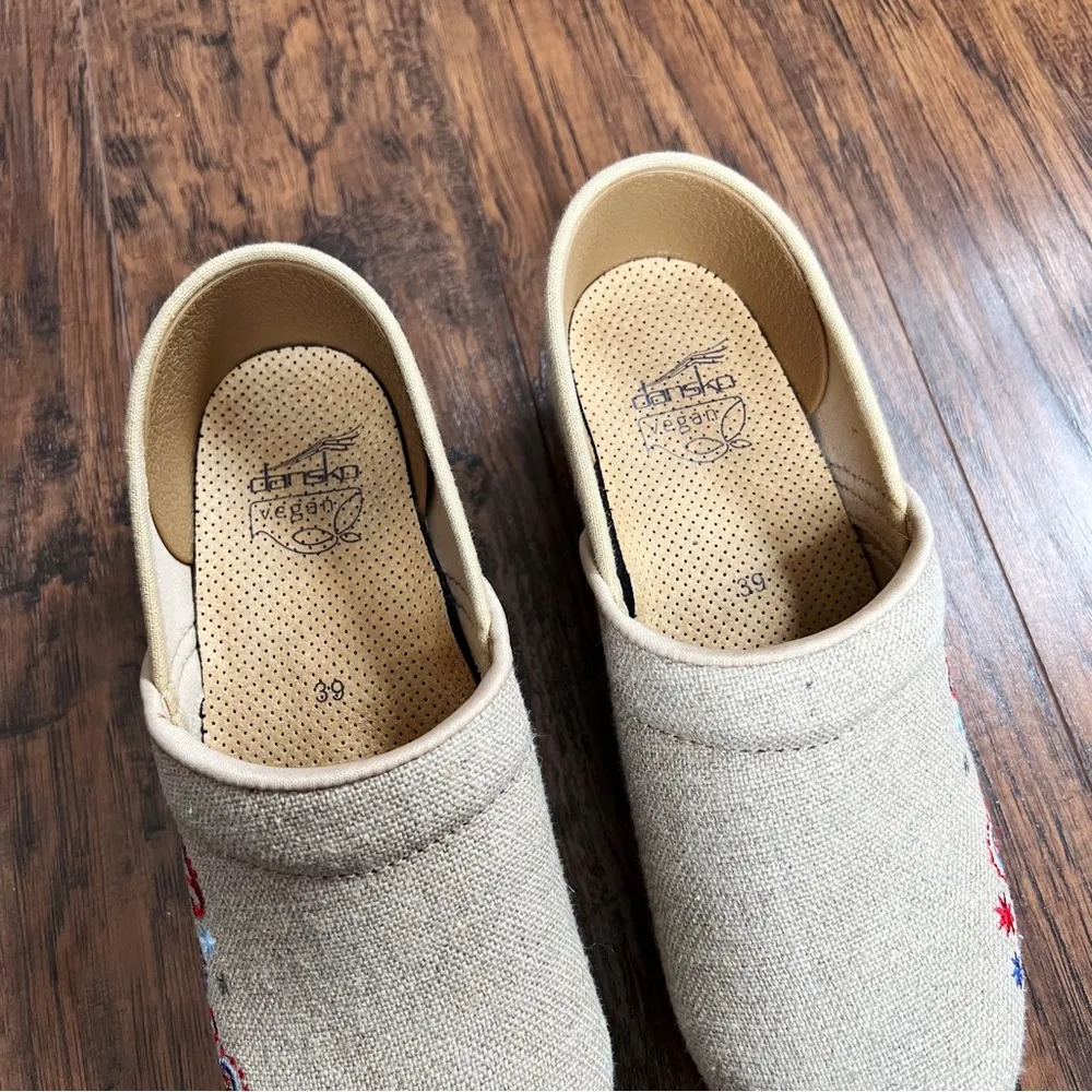 Dansko • Jute Pro clogs vegan Linen Embroidered Natural burlap platform slip on - Image 5