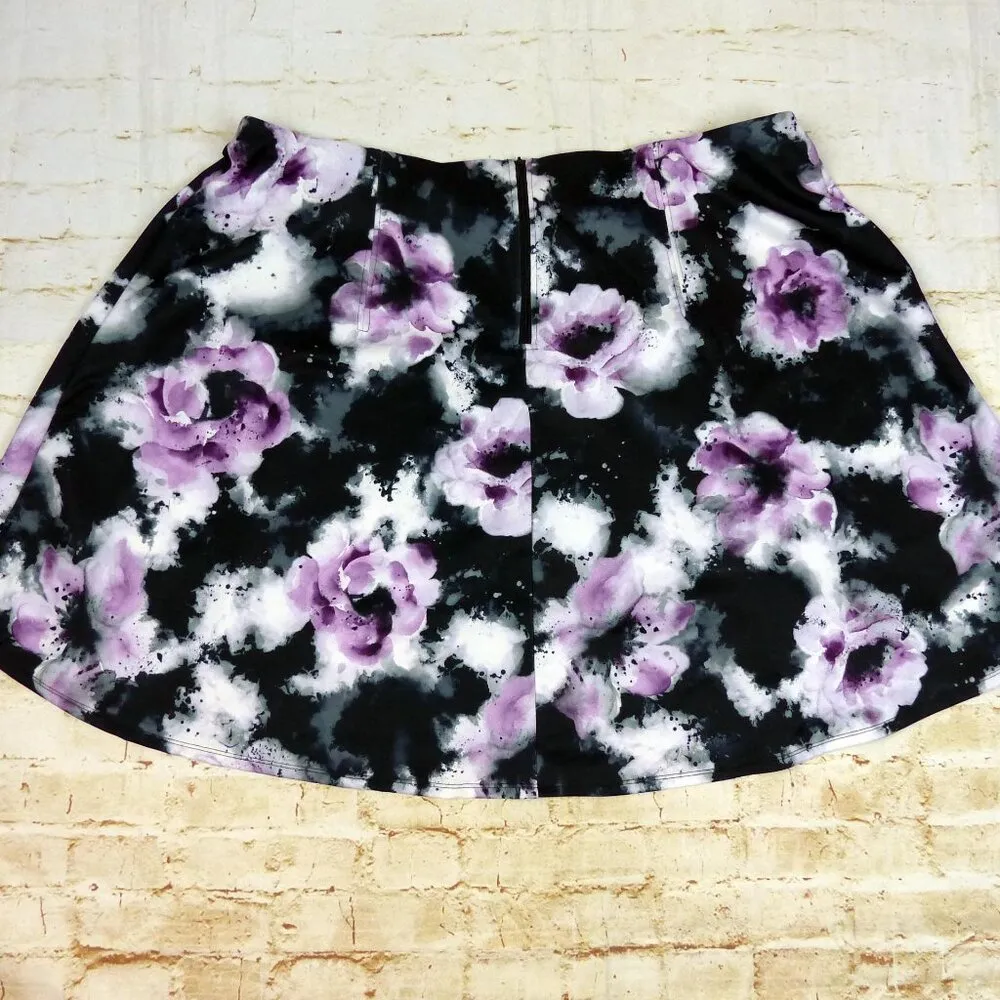 Torrid Floral Skater Swing Skirt Women Plus Size 3 Purple Black Watercolor Print - Image 7