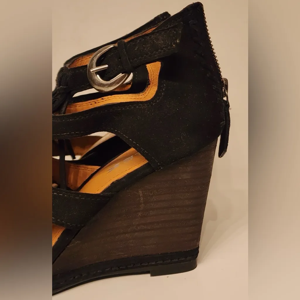 Trask Felicity Fringe Black Suede Wedge Summer Sandals Women’s Size 8 - Image 5