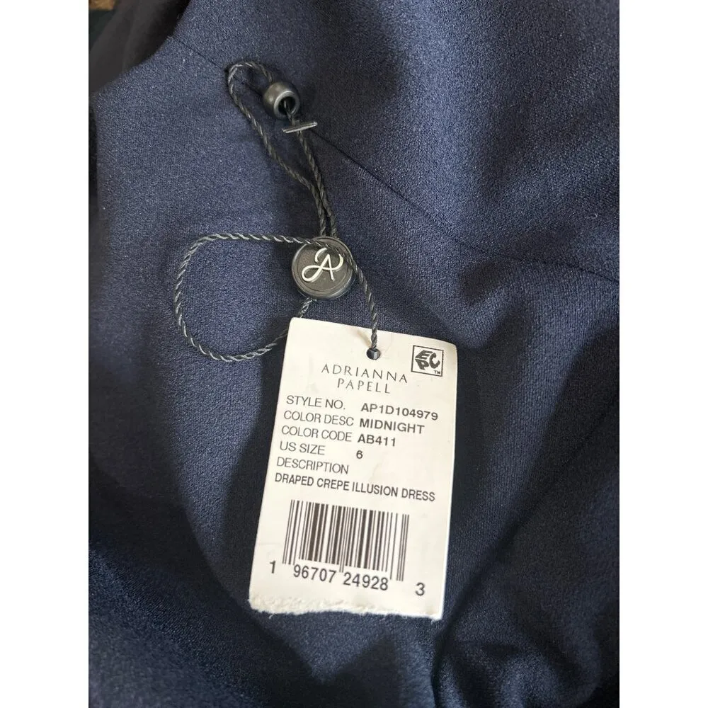 Adrianna Papell Stretch Knit Crepe Draped Illusion Short Faux Wrap Dress Midnigh - Image 10