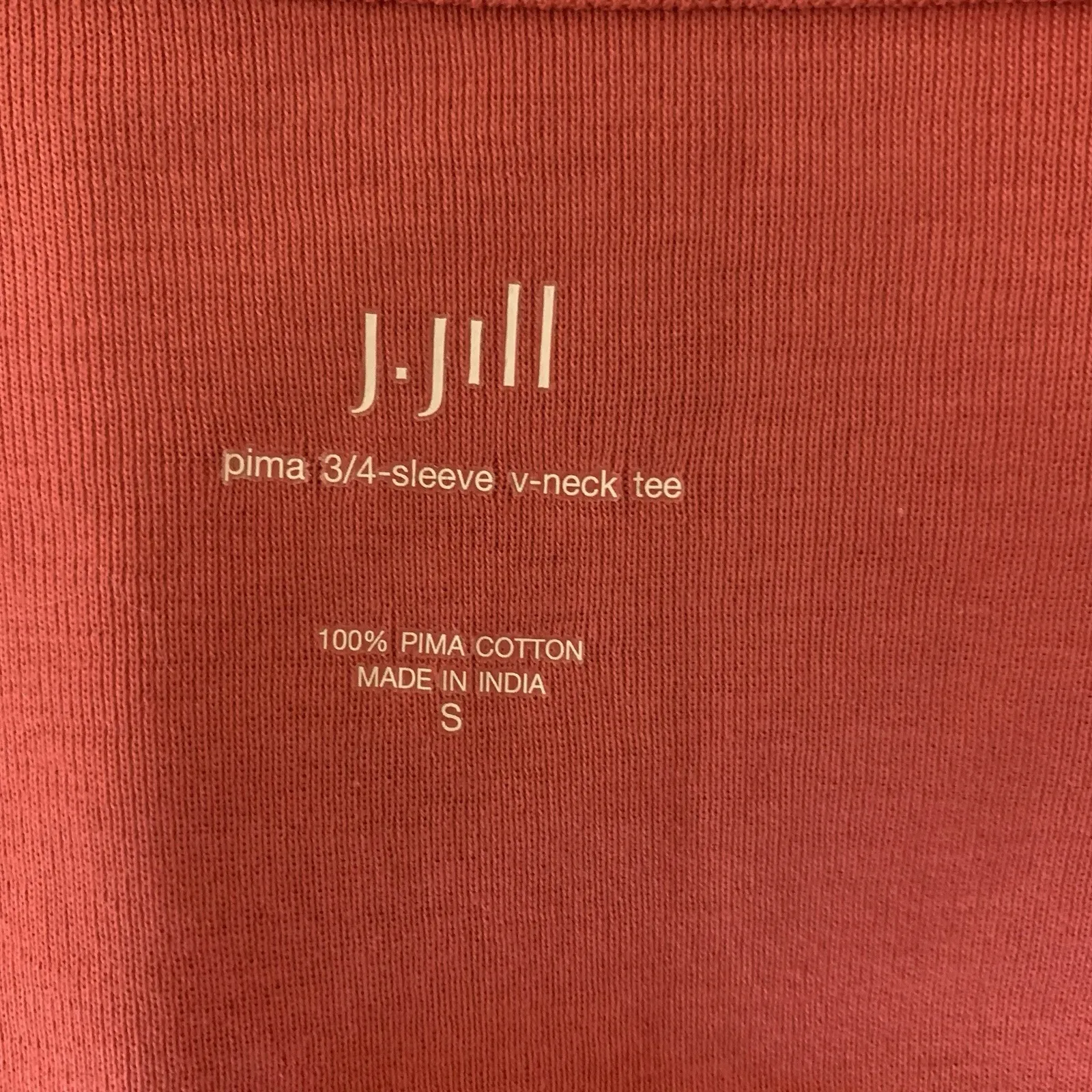 J. Jill Pima Cotton Three Quarter Sleeve V Neck Tee Coral Pink Small - Image 3