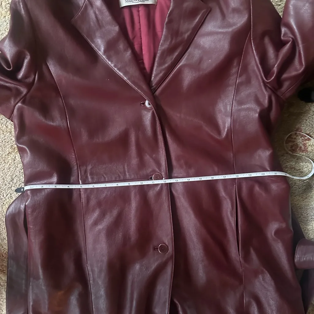 Marina Rinaldi Deep Burgundy belted Leather Jacket size 21 lined (US 12) Red - Image 12