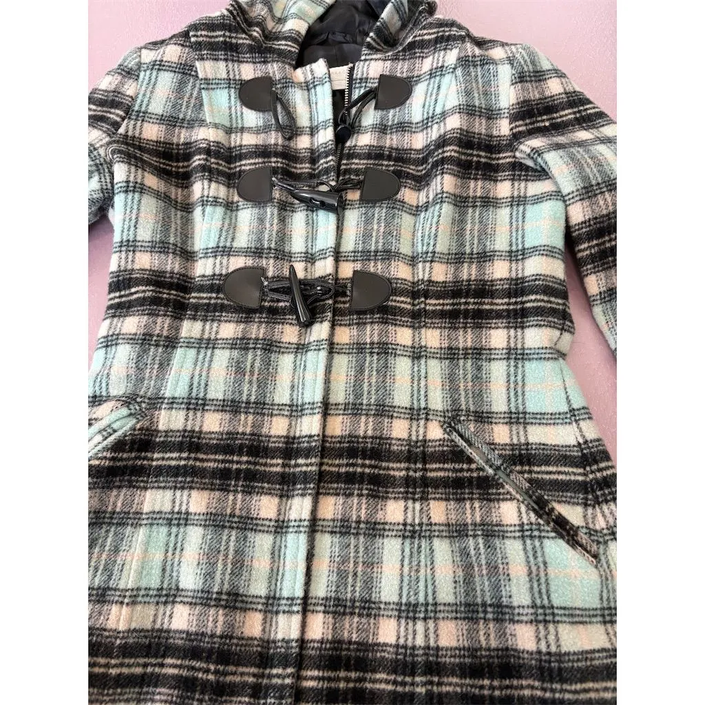 New York & Company Women's Wool Plaid Toggle Coat XS Multicolor Casual Black - Image 3