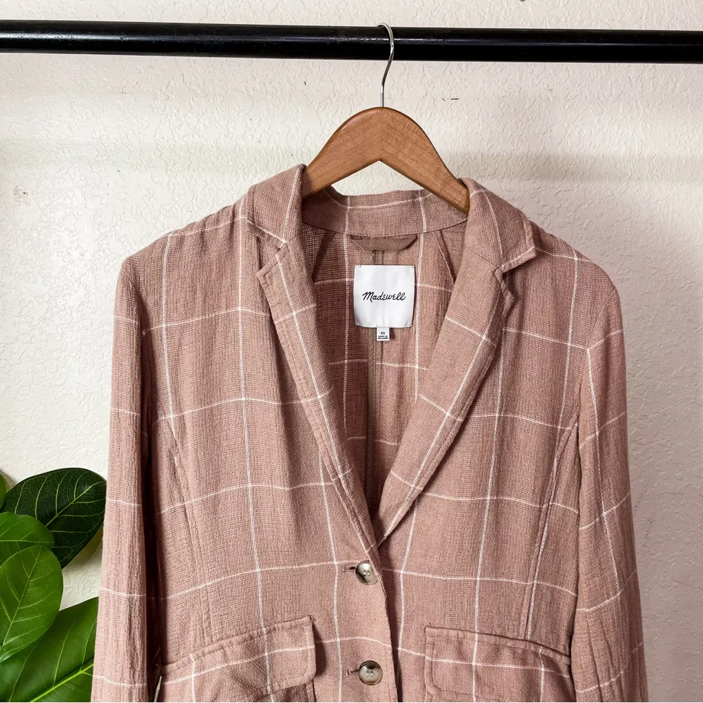 Madewell Breezewoven Larsen Blazer in Windowpane Size XS in Sandstone - Image 4