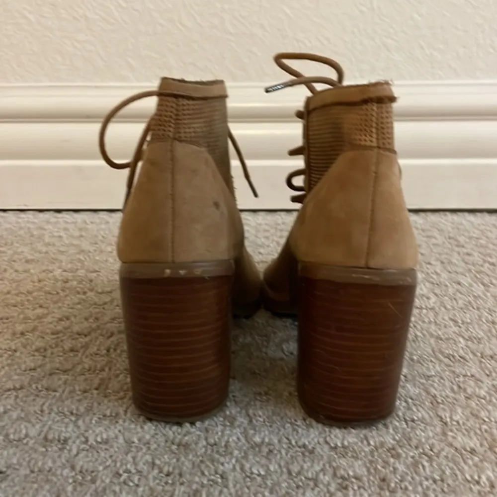 ALDO Brown Perforated Leather Tie Up Open Toe Heeled Booties - Image 2