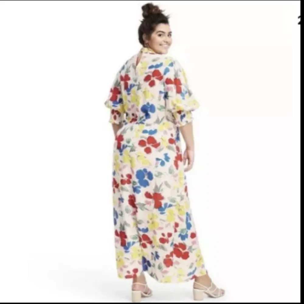 Rixo X Target Dress 28W/30W Plus Mock Neck Cascade Ruffle Rayon Crepe Floral NWT Size undefined - Image 2