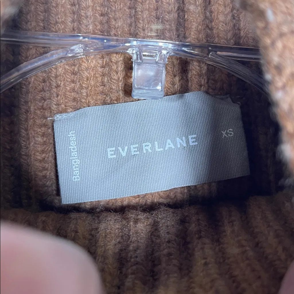 EVERLANE WOMENS FUNNEL NECK PULLOVER SWEATER CAMEL TAN WOOL XS - Image 3