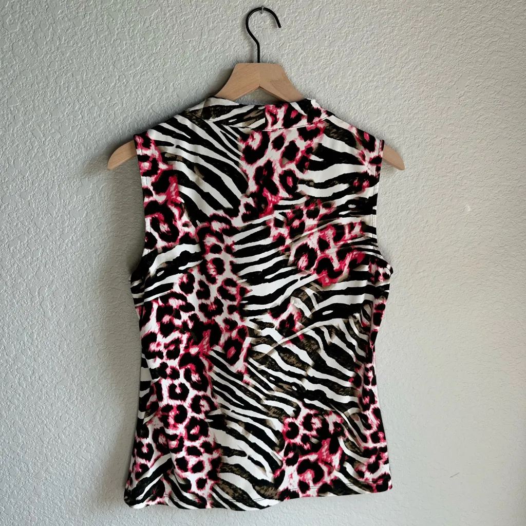 🖤Calvin Klein Zebra and Leopard Print Twist Neck V Neck Blouse - Image 4