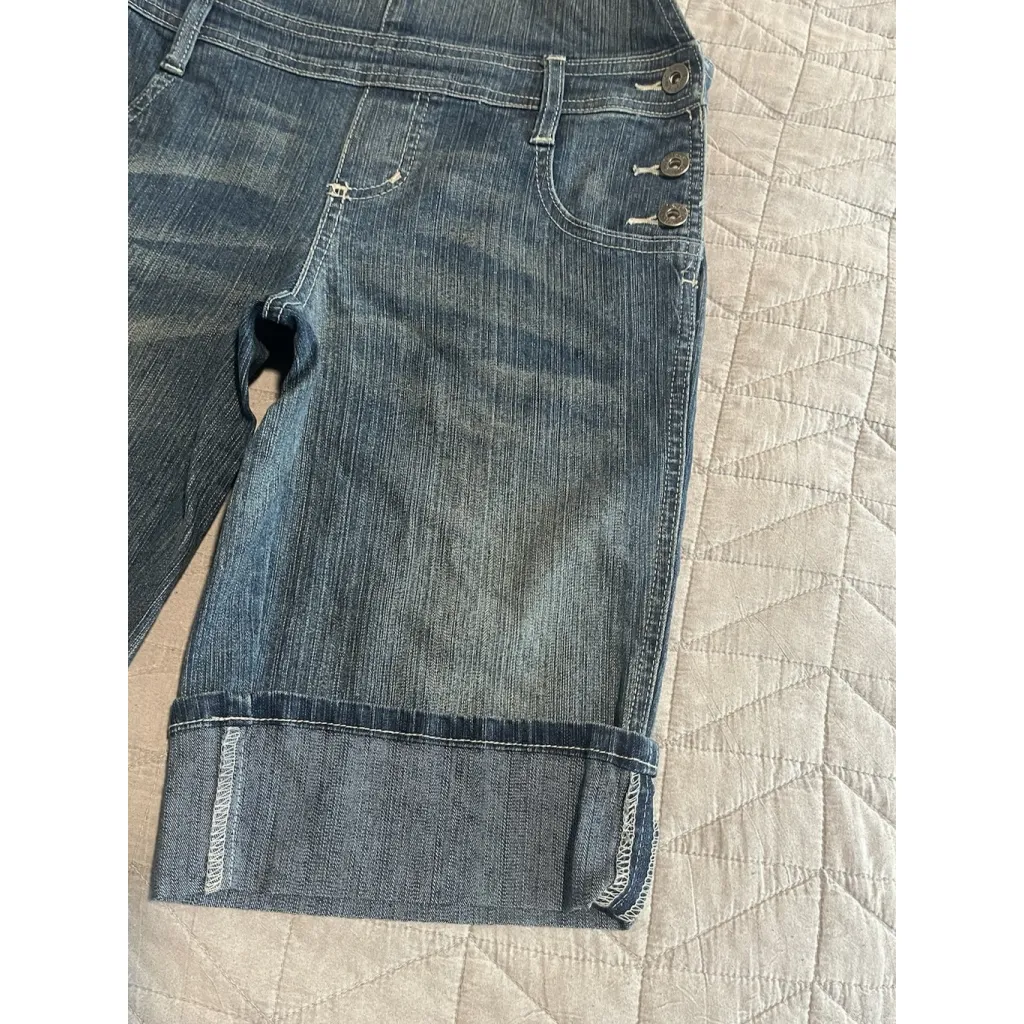 LEI Overall Shorts Juniors Size 3 Blue Denim Jean Overalls Shoulder Buckle NEW - Image 4