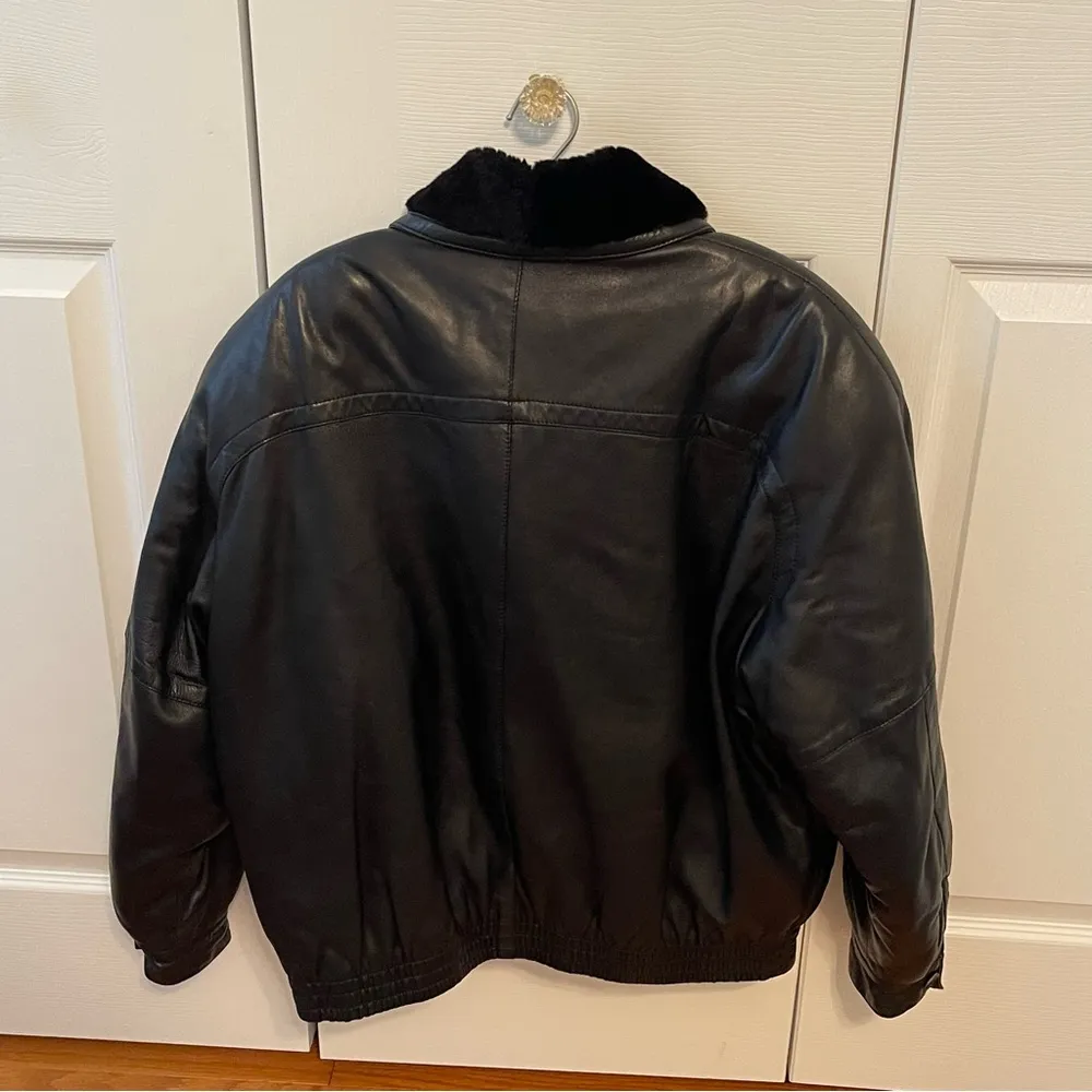 Vintage Maus & Hoffman Black Leather and Fur Jacket Size 12 - Image 3