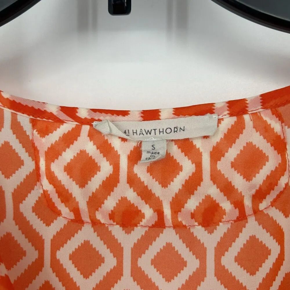 41 Hawthorn Stitch Fix Top Blouse Orange Geometric Studded Tulip Sleeves Size S - Image 9