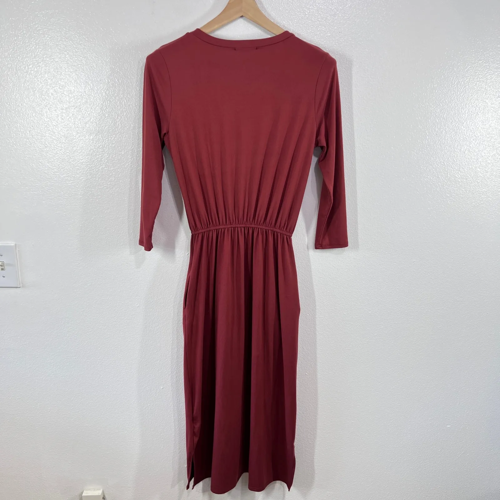 Reborn J Women's Knit Midi Dress Red 3/4 Sleeve Drawstring Waist Casual Size‎ S - Image 3