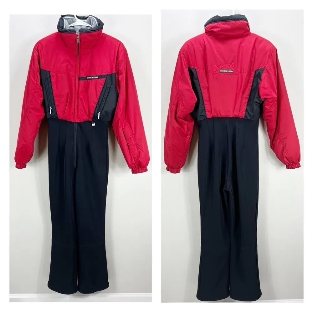 NILS Red Black Retro Vintage Snowsuit Jumpsuit Ski Suit Size 10 - Image 2