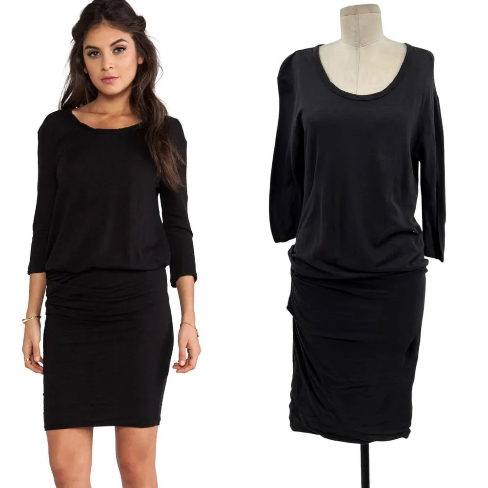 James Perse Crepe Jersey Dress Ruched Long Sleeve Charcoal Gray Size 1‎ US Small - Image 2