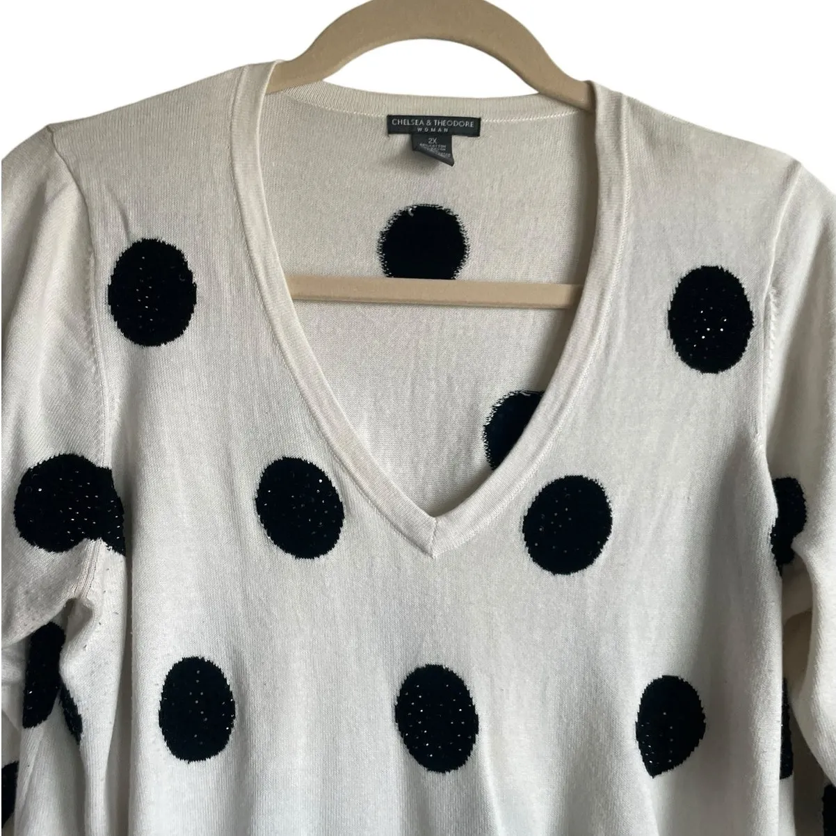 Chelsea & Theodore Women Sweater 2X Cream‎ Beaded Blouse Tier Hem Dressy Cozy Black - Image 10