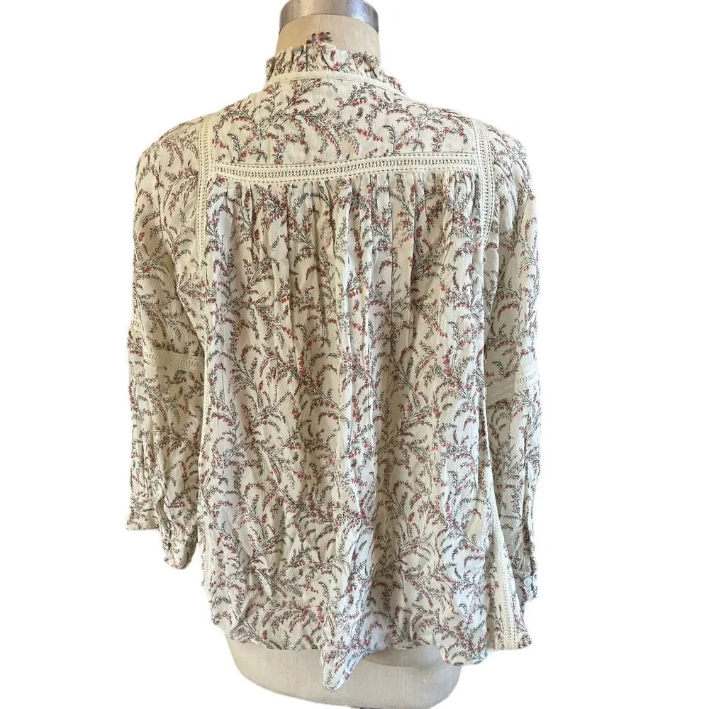 ba&sh Emma Floral Boho Peasant Blouse w/ Tassel Ties Size 2/ US 8 - Image 4