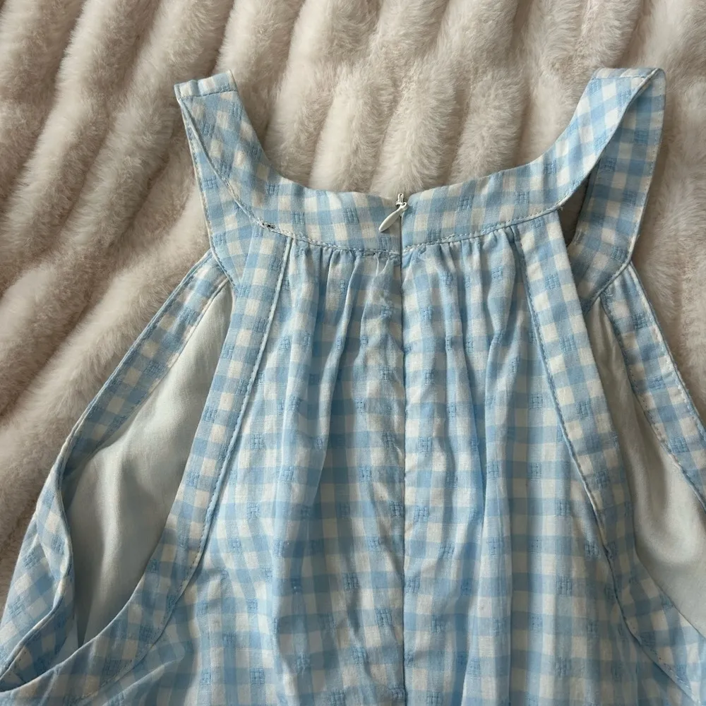Blue Gingham Sleeveless Tie Front Mini Dress - Image 6