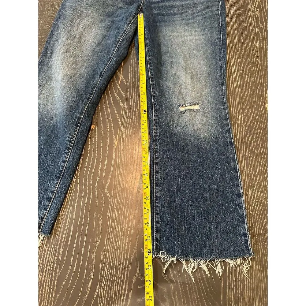 J.Crew Women's Flare Crop Jeans Size 28 Dark Blue Frayed Hem Sustainable - Image 4