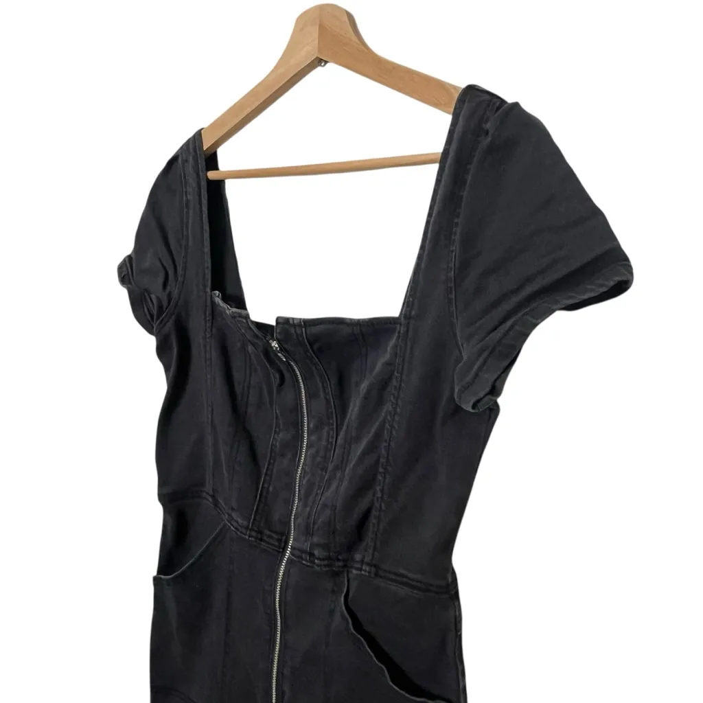 Free People We The Free Selena Jumpsuit Small Black Denim Zip Short Sleeve Slim - Image 5