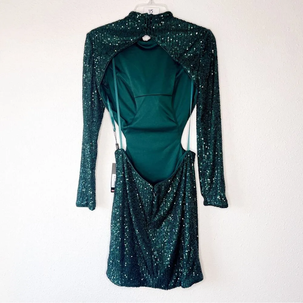 La Femme - 29406 Long Sleeve Cutout Open Back Sequin Cocktail Dress NWT size 8 - Image 3