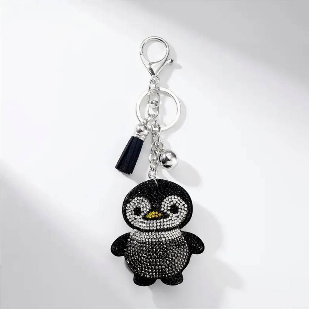 Bling Rhinestone Penguin Keychain Bag Charm Sparkly Crystal Pendant NWT Black - Image 2