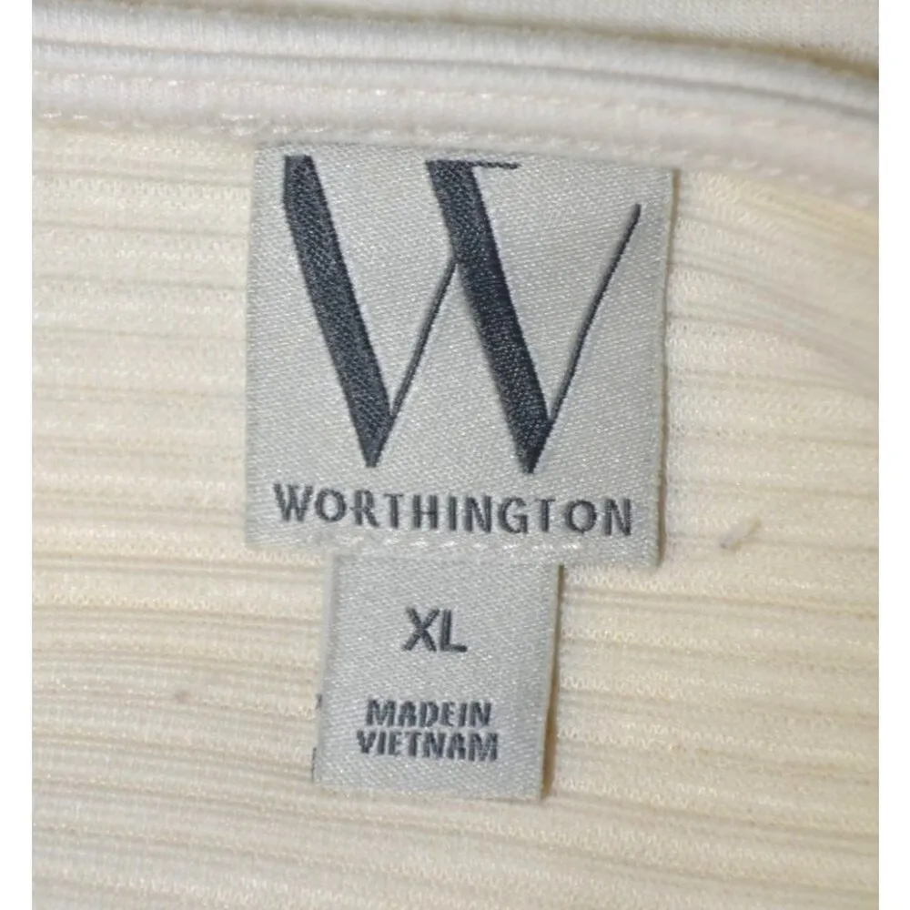 Worthington Ladies XL Neutral Cream Boxy Ribbed Blouse 3/4 Puff Sleeve Modest - Image 7