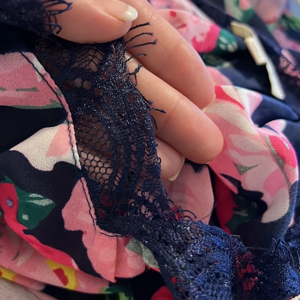 UMGEE large womens dress cover up blue v neck floral print sheer sleeveless - Image 9