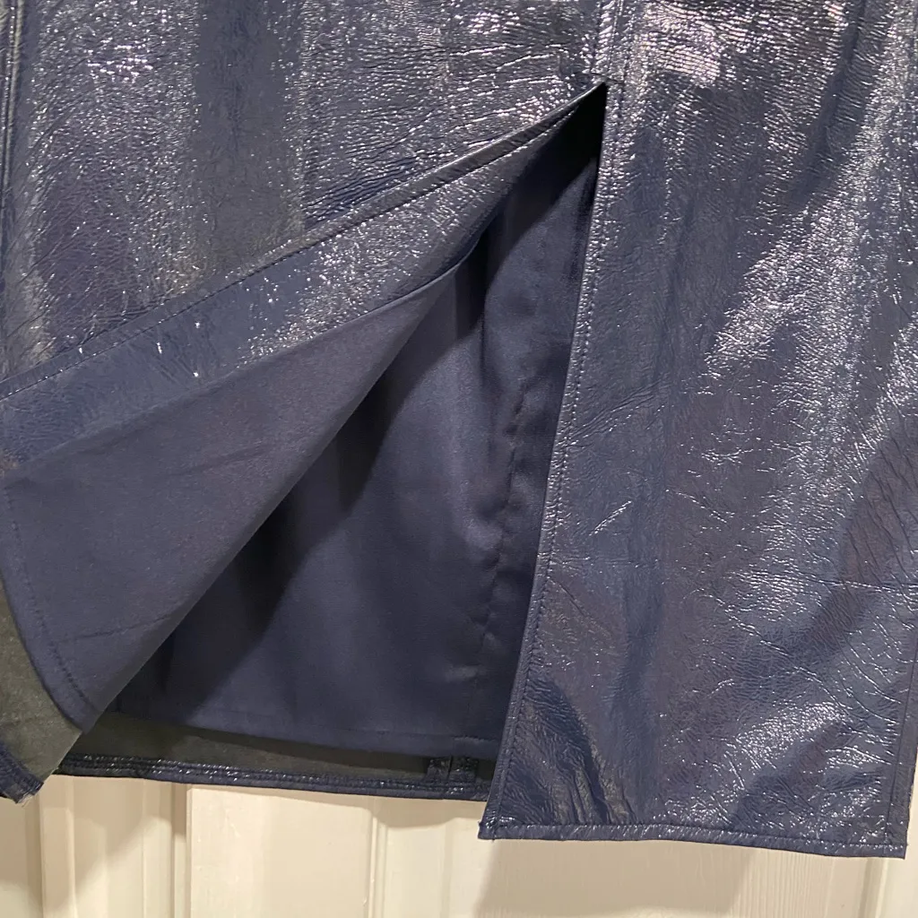 NWT J. Crew Size 2 Patch-pocket No.3 Pencil Skirt Blue Faux Patent Leather - Image 4