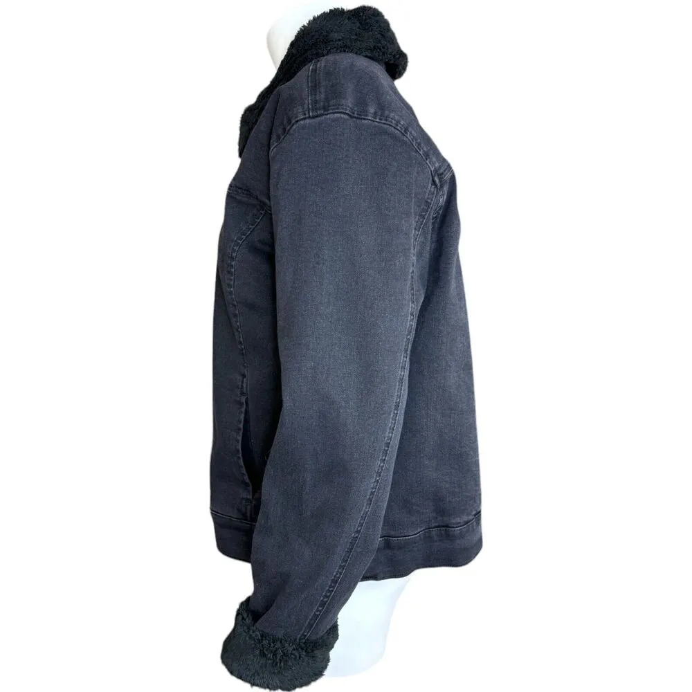 Isaac Mizrahi Live! Black Denim Jacket W/ Faux Shearling Lining Black Medium - Image 6