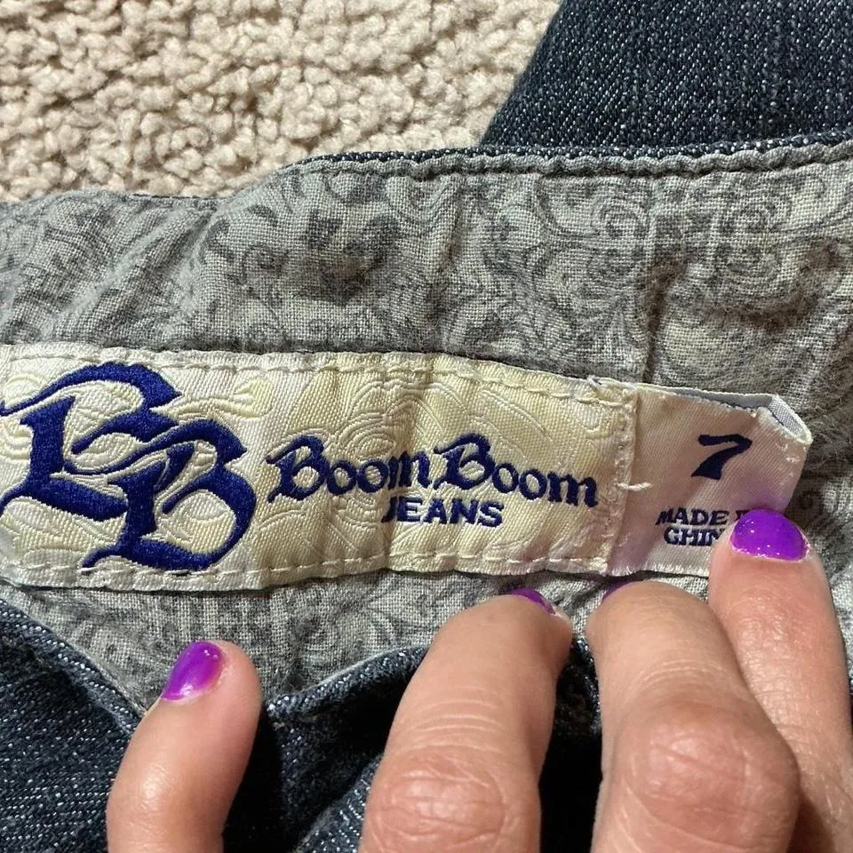 Y2K Boom Boom Jeans Low Rise Women's Dark Wash Denim Capri Shorts Button Fly - Image 6