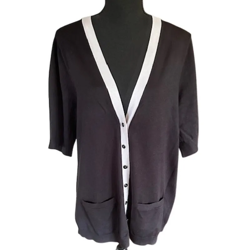 Calvin Klein Black & White Trim Cardigan – Women’s 1X - Image 2