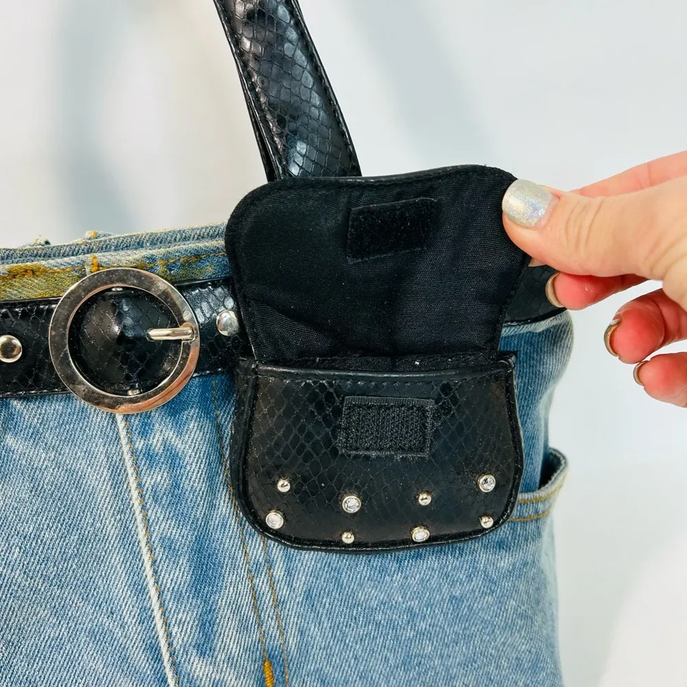 Y2K Denim Blue Jeans Purse with Studded Black Belt and Pouch - Image 5