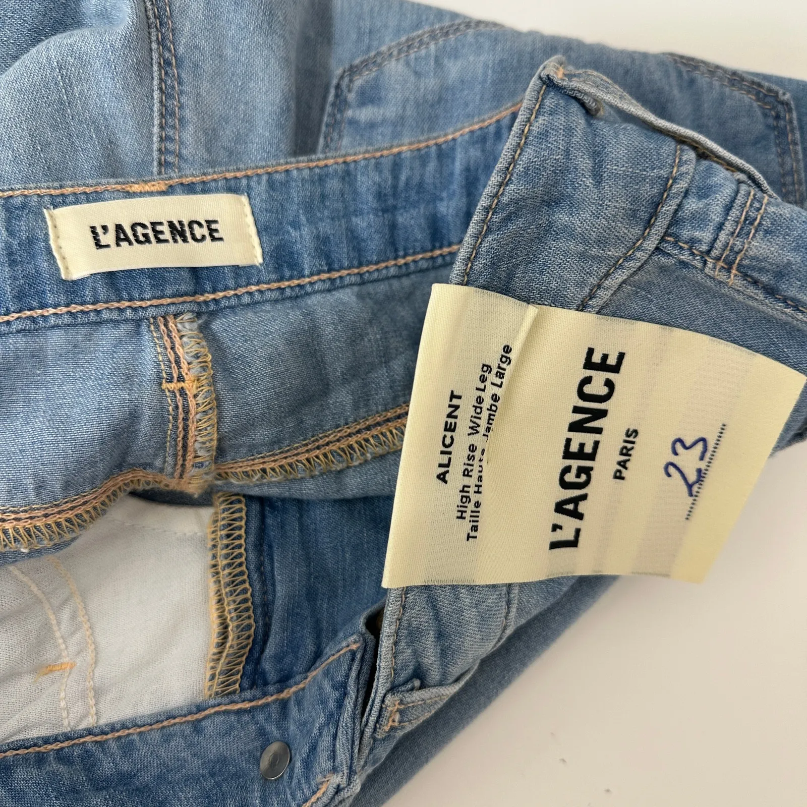 L'AGENCE Alicent High Waist Wide Leg Jeans in Havana Blue Relaxed US 23 NWT - Image 8