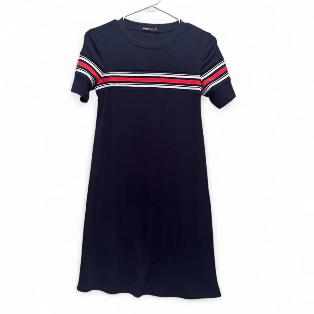 Bershka Navy Blue Striped Knit Jersey Dress Size Small‎ - Image 2