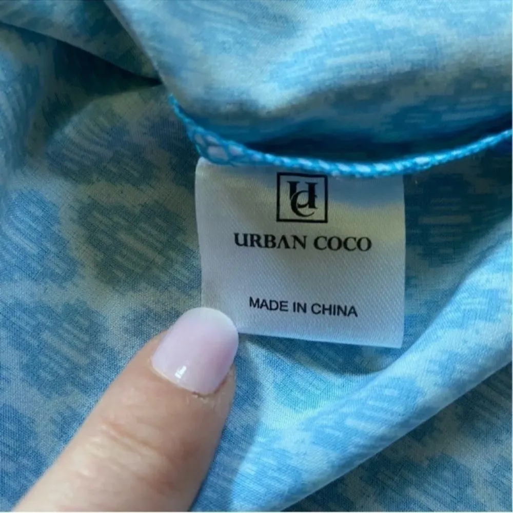 Urban Coco Blue Multicolor Ruche Sleeve Swim Coverup Dress with Tassels Medium - Image 13