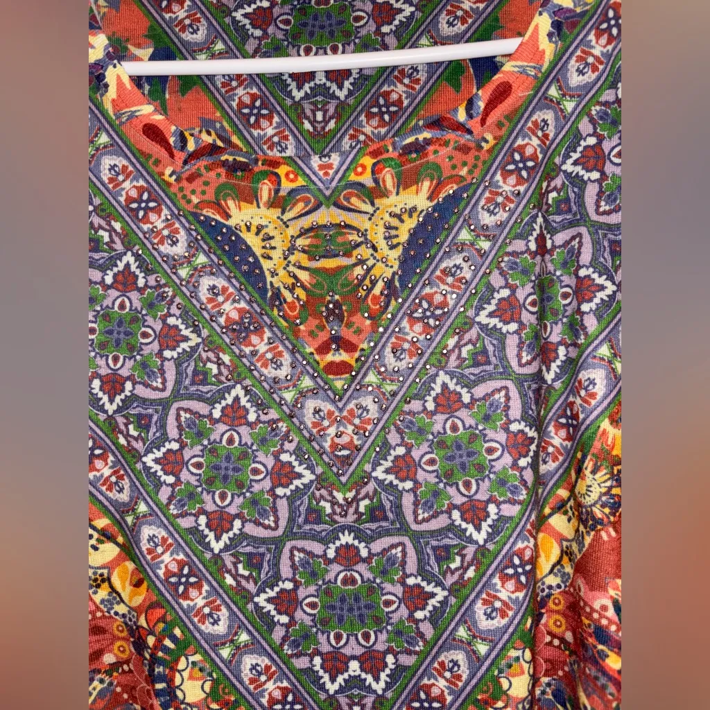 ONE WORLD Colorful Vibrant Short Sleeve Top with Studs - Image 3