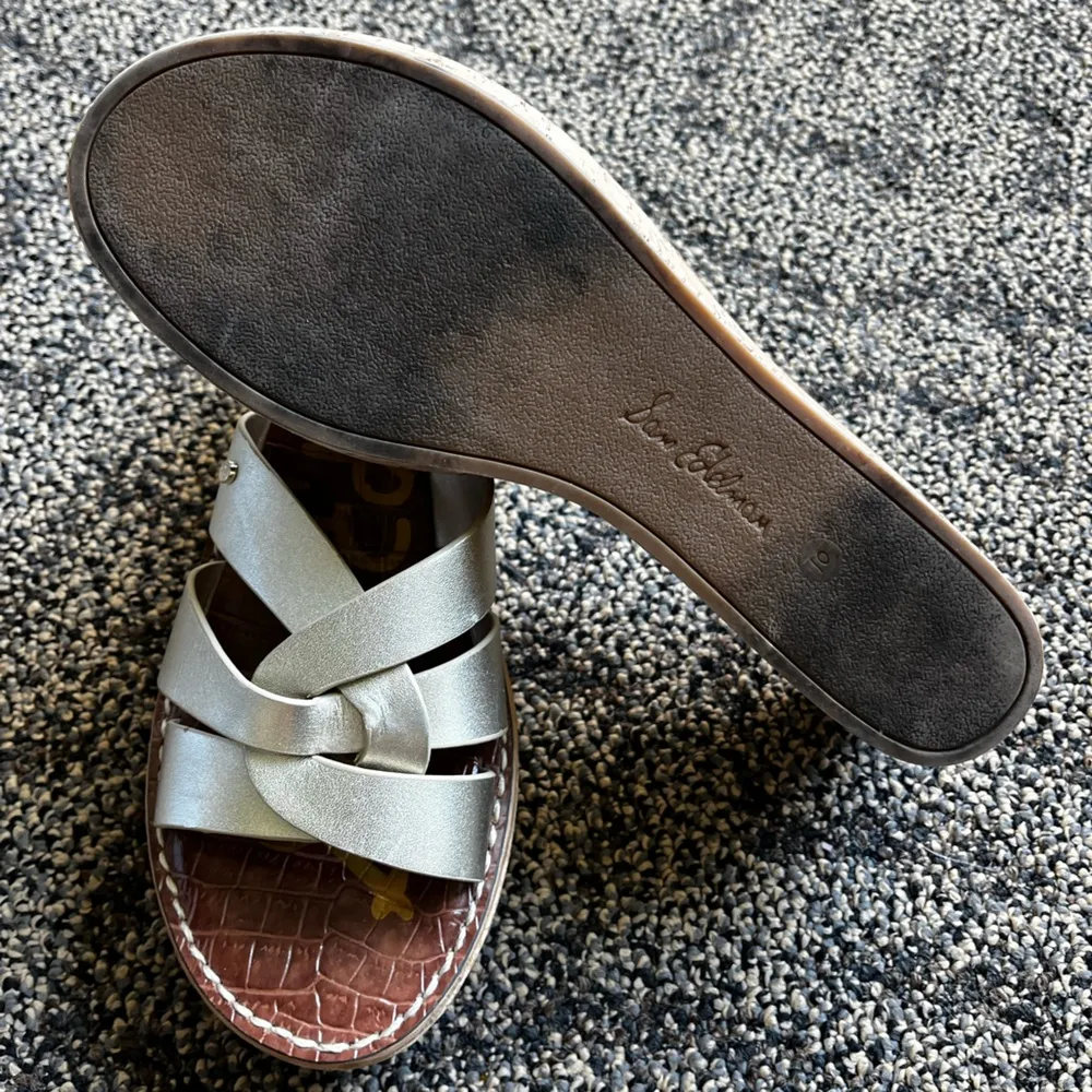 Sam Edelman Raynere Sandals - Cork Wedge Platform Gold Metallic Leather Slide - Image 6